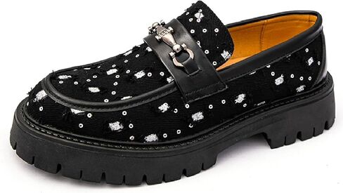 Men's Glitter Denim Metal Chain Platform Loafers Fashion Comfort Round Toe Slip On Non-Slip Lug Soft Sole Dress Smoking Loafers Causal Penny Loafers in Saudi Arabia