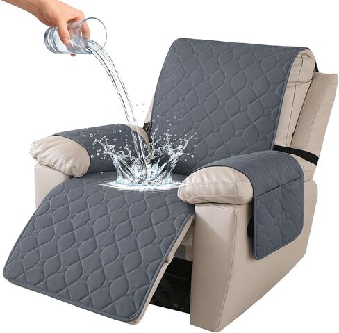 100% Waterproof Recliner Chair Covers, Recliner Cover Stay in Place, Chair Covers for Recliners, Recliner Covers Washable with Pocket, Elastic Straps for Pets, Dogs and Kids (Dark Gray, 23") in Saudi Arabia