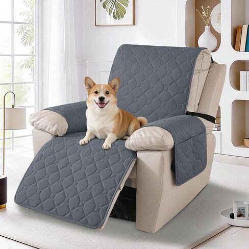 100% Waterproof Recliner Chair Covers, Recliner Cover Stay in Place, Chair Covers for Recliners, Recliner Covers Washable with Pocket, Elastic Straps for Pets, Dogs and Kids (Dark Gray, 23") in Saudi Arabia