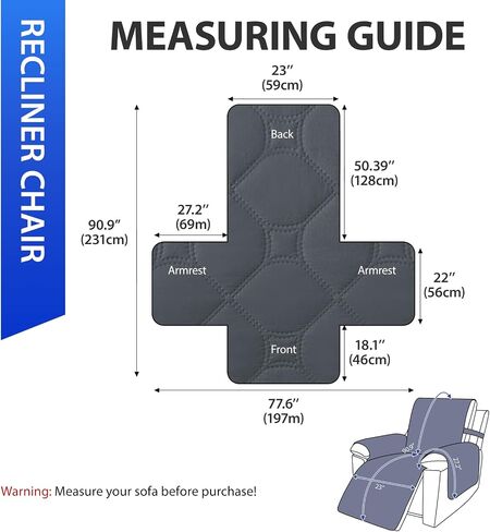 100% Waterproof Recliner Chair Covers, Recliner Cover Stay in Place, Chair Covers for Recliners, Recliner Covers Washable with Pocket, Elastic Straps for Pets, Dogs and Kids (Dark Gray, 23") in Saudi Arabia