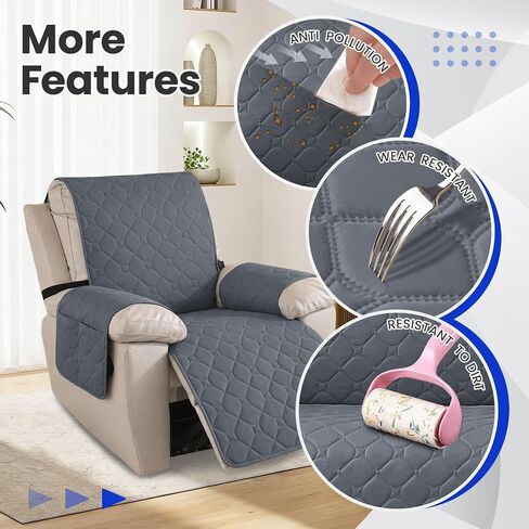 100% Waterproof Recliner Chair Covers, Recliner Cover Stay in Place, Chair Covers for Recliners, Recliner Covers Washable with Pocket, Elastic Straps for Pets, Dogs and Kids (Dark Gray, 23") in Saudi Arabia