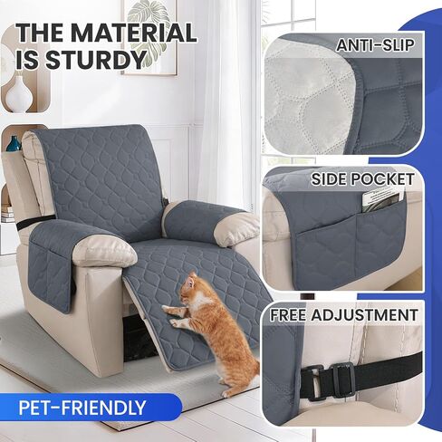 100% Waterproof Recliner Chair Covers, Recliner Cover Stay in Place, Chair Covers for Recliners, Recliner Covers Washable with Pocket, Elastic Straps for Pets, Dogs and Kids (Dark Gray, 23") in Saudi Arabia
