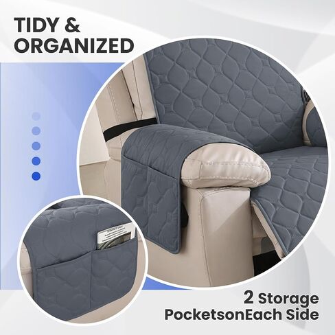 100% Waterproof Recliner Chair Covers, Recliner Cover Stay in Place, Chair Covers for Recliners, Recliner Covers Washable with Pocket, Elastic Straps for Pets, Dogs and Kids (Dark Gray, 23") in Saudi Arabia