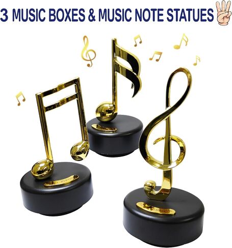 WEofferwhatYOUwant Music Box Set 3 Pack Mechanical Music Boxes Gold Music Note Statue Piano Decor Decorative Music Box Play Yellow Submarine Happy Birthday Sound of Music Home Table Shelf Decor Gift in Saudi Arabia