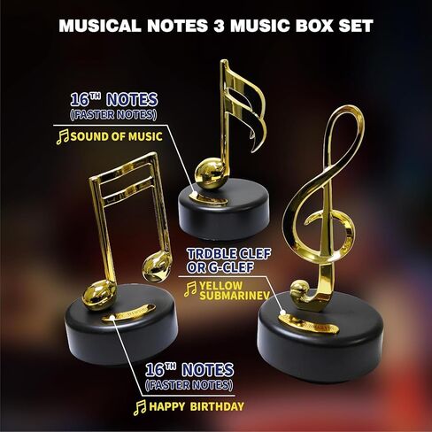 WEofferwhatYOUwant Music Box Set 3 Pack Mechanical Music Boxes Gold Music Note Statue Piano Decor Decorative Music Box Play Yellow Submarine Happy Birthday Sound of Music Home Table Shelf Decor Gift in Saudi Arabia