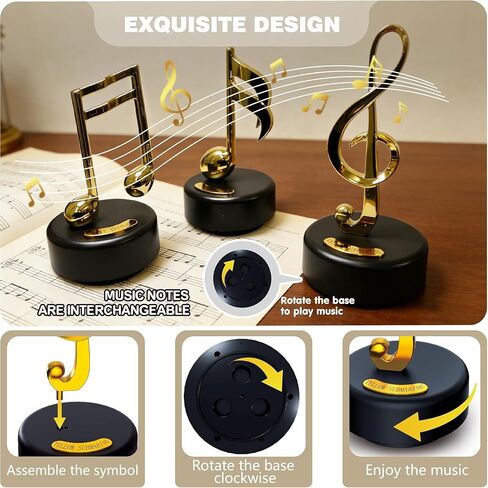 WEofferwhatYOUwant Music Box Set 3 Pack Mechanical Music Boxes Gold Music Note Statue Piano Decor Decorative Music Box Play Yellow Submarine Happy Birthday Sound of Music Home Table Shelf Decor Gift in Saudi Arabia