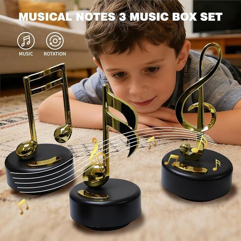 WEofferwhatYOUwant Music Box Set 3 Pack Mechanical Music Boxes Gold Music Note Statue Piano Decor Decorative Music Box Play Yellow Submarine Happy Birthday Sound of Music Home Table Shelf Decor Gift in Saudi Arabia