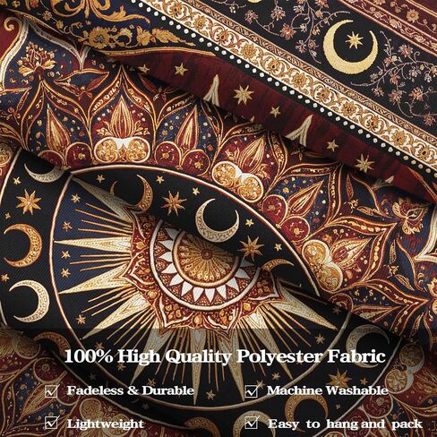 Lifeel Vintage Boho Sun Moon Tapestry, Bohemian Mandala Medallion Tapestries Wall Hanging for Living Room Decor, Dark Red 36x48 inches in Saudi Arabia
