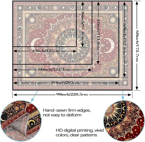 Lifeel Vintage Boho Sun Moon Tapestry, Bohemian Mandala Medallion Tapestries Wall Hanging for Living Room Decor, Dark Red 36x48 inches in Saudi Arabia