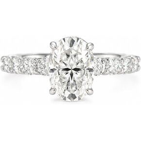 925 Sterling Silver 2.5 Carat Oval Cut Moissanite Engagement Ring,D-Color Elongated VVS1 Gemstone with 3mm Half Eternity Pavé Moissanites Band,Affordable Luxury Everyday Jewelry in Saudi Arabia