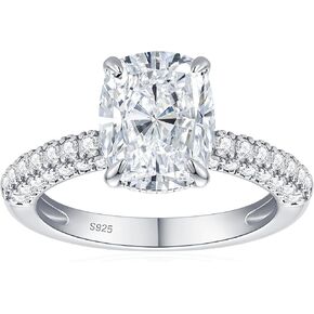 4CT Elongated Cushion Cut Moissanite Engagement Ring for Women, D Color VVS1 Solitaire Ring, 925 Sterling Silver with White/14K Gold Plated Triple Row Pavé Band, Wedding Promise Ring, Anniversary Valentines Gift in Saudi Arabia