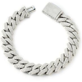 LuxeFlex Moissanite Prong Cuban Link Bracelet/Necklace for Men Women, VVS D Color Moissanite, 5 Times Rhodium Plated, White Gold Iced Out Hip Hop Jewelry with Box Clasp (10mm/12mm/14mm/20mm) in Saudi Arabia
