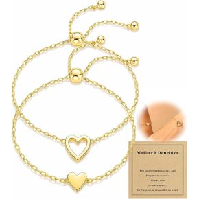 Mother Daughter Bracelets, 14K Gold Plated Stainless Steel Matching Heart Bracelet for Mothers Day Birthday Friend Gifts, Mommy and Me Bracelets Jewelry for Women, Adjustable Friendship Bracelet in Saudi Arabia