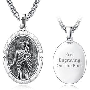 Patron Saint Medals 925 Sterling Silver Amulet Necklace Protection Jewelry for Men with 2.5mm 22"+2" Round Box Chain in Saudi Arabia