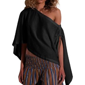 Womens Ruched Drawstring Cape Tops Summer Beach Loose Split Sleeve Coverup Casual Vacation Versatile Poncho Shawl in Saudi Arabia