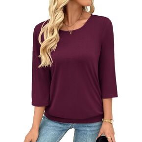 HIYIYEZI 3/4 Sleeve Women Tops Casual Crew Neck Blouse Banded Bottom Tunic Spring Basic Tees Summer Fall Clothes in Saudi Arabia