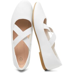 Waluzs Ballet Mary Jane Flats Shoes for Women Black Flats Comfortable Dress Shoes White Leather Ballet Flats Round Toe Ladies Work Flat with Cross Elastic Strap in Saudi Arabia