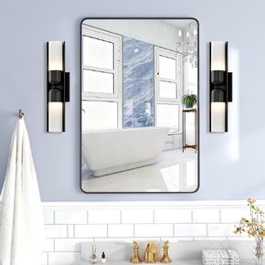 Krymnar 24x36 Bathroom Vanity Mirror Over Sink, Black Rectangular Aluminum Frame with Rounded Corner(Small-Radius), HD Shatterproof Glass & Rust-Proof Wall Mirror for Bedroom, Living Room, Entryway in Saudi Arabia