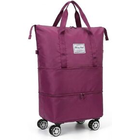 360° Spinner Wheel Duffel Bag, 3-in-1 Expandable Tote & Weekend Luggage with Detachable Strap, Large Capacity Carry-On Bag for Travel, Business Trip, Gym & Overnight (Rose red) in Saudi Arabia
