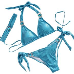 Lisa Colly Women's 2 Piece Bikini Sets Metallic Shiny Bathing Suit Triangle Top and Bottom Swimsuits Set in Kuwait