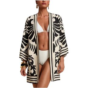 RoseSeek Women's Boho Beach Cover Up Graphic Kimono Open Front Long Sleeve Top Vacation Summer Outfits in Saudi Arabia