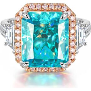 Moissa 8ct Sunset Glow Radiant Cut Halo Cocktail Ring, 14K Gold Plated Tarnish-Resistant Silver Ring for Women, 12x10mm Ice-Frosted Sparkle Lab Zircon, Bold Statement Ring for Party, Engagement & Anniversary in Saudi Arabia
