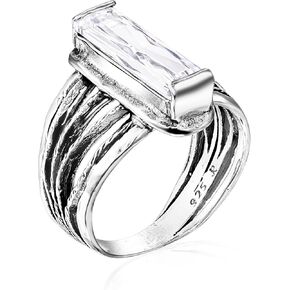 JEAN RACHEL JEWELRY 925 Sterling Silver Baguette CZ Wire Wrap Ring - Clear Cubic Zirconia Multi-Strand Statement Ring in Saudi Arabia