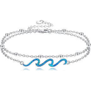 Wave Anklet 18K White Gold Plated Wave Layered Anklets Ocean Jewelry Gifts for Women in Kuwait