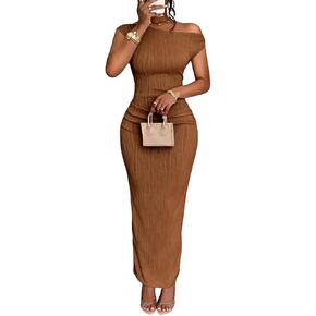 Yeshire Womens Crew Neck Off Shoulder Elegant Long Dress Short Sleeve Formal Party Club Maxi Dresses in Saudi Arabia