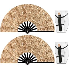 13" Large Folding Rave Fan with Holster, Clack Hand Fans Foldable for Line Dancing for Women Men Festival EDM Party Decoration, Black 2 Pack in Saudi Arabia