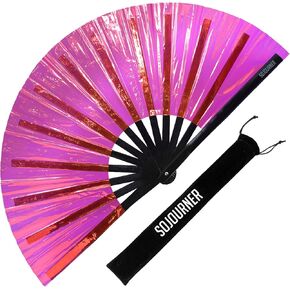 SoJourner Bags Glitter Black Rave Fan - Large Folding Clack Fan for Men and Women - Rave Accessories for EDM, Line Dancing, Cosplay, Concerts and More in Kuwait