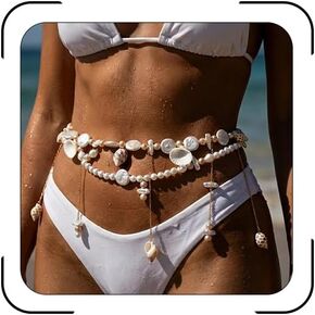 Boho Seashell Starfish Waist Chain Belt for Women Layered Pearl Shell Body Chain Starfish Conch Belly Chains Belts Summer Beach Bikini Accessories Jewelry in Kuwait