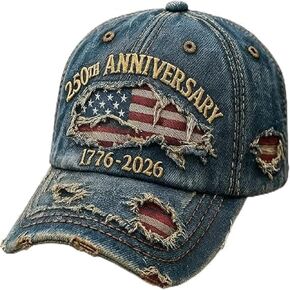 250th Anniversary Hat - American Patriotic Retro Embroidered Adjustable Baseball Cap for Men and Women Blue in Saudi Arabia