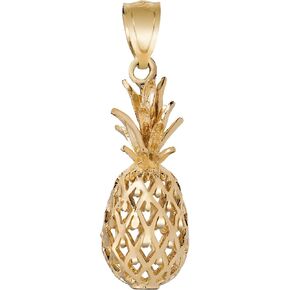 14K Solid Yellow Gold Hawaiian Diamond Cut Pineapple Pendant Charm, Nickle Free Hypoallergenic for Sensitive Skin, Gift Box Included (20mm x 6.5mm, 14K Yellow Gold) in Saudi Arabia
