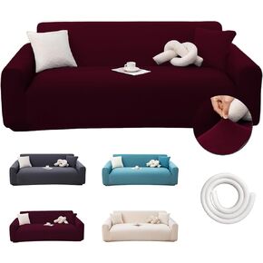 Stretch Couch Cover for 2 Cushion Loveseat Sofa, Fits 57 x 72 Inch, Jacquard Waffle Fabric Slipcover, Washable Pet Friendly Furniture Protector with Elastic Bottom, Wine Red, 2 Seats in Saudi Arabia