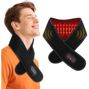 Cordless Neck Heating Pad for Pain, Neck Massager with 660nm 850nm Red Light, Heated Neck Wrap with 3000mAh Rechargeable, 3 Levels Heat & Massage, Black in Saudi Arabia