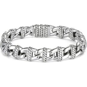 Italian Handmade Sterling Silver Mens Bracelets | Solid S925 Chain Bracelets | Men's Silver Bracelet Gift for Dad, Boyfriend, Son, My Man (8.6" Hemp Rope) in Saudi Arabia
