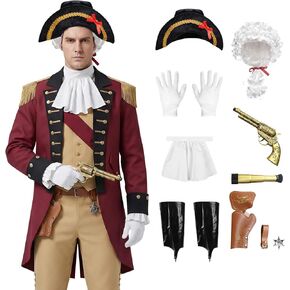 Founding Father Costume, Revolution Colonial Uniform with Wig Hat, Revolutionary War 18th Century Mens Outfit in Saudi Arabia