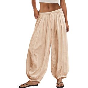 Panadila Women Balloon Pants Sheer Beach Pants Flowy Drawstring Wide Leg Trousers Summer Vacation Outfits in Kuwait