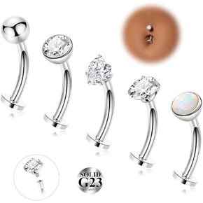 5PCS 14G G23 Pure Titanium Floating Belly Button Rings for Women Hypoallergenic Flat Back Petite Belly Ring CZ Opal Curved Navel Rings Internally Threaded Navel Piercing Jewelry 6-16MM in Saudi Arabia