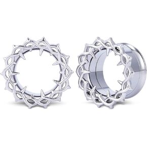 2PCS 316L Stainless steel Ear Gauges Crown of thorns Ear Tunnels 0g to 16mm Flared Screw Fit Ear Tunnel and Plugs Expander Stretcher Body Piercing Jewelry in Saudi Arabia