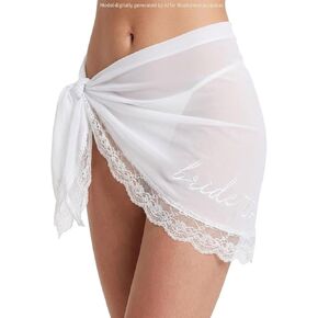 Bride to Be Embroidered Sarong, White Lace Bachelorette Party Cover Up, Sheer Bridal Beach Skirt for Bride, Tie Waist Swimsuit Wrap for Honeymoon, Wedding Pool Party, Bridal Shower Gift in Saudi Arabia