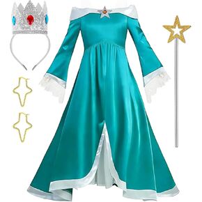 Princess Costume Dress for Girls Birthday Halloween Cosplay Dress Up With Crown Earrings Brooch Star Stick Accessories in Saudi Arabia