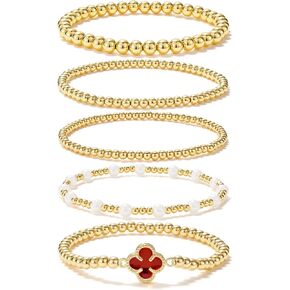 SEADAY 14K Gold Plated Beaded Bracelets for Women, Adjustable Gold Stacked Bracelet Set, Stackable Layered Fashion Accessories Dainty Jewelry Set Gifts in Saudi Arabia