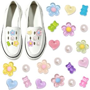 BELICEY 21PCS Colorful Shoes Charms Summer Daisy Flower Heart Charms for Flip Flops Accessories Cute Bear Pearls DIY Shoes Decoration Charms for Women Girls in Saudi Arabia