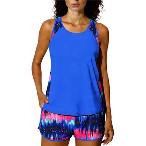 Tankini Swimsuits for Women High Waisted Tummy Control Two Piece Bathing Suits Swim Tank Top Boy Shorts Swim Suits in Saudi Arabia