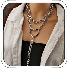 Chunky Gold Chain Necklaces for Women Long Silver Layered Hip Hop Cuban Link Chain Pendant Necklace Trendy Punk Jewelry in Saudi Arabia