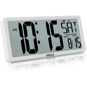 XREXS Large Digital Wall Clock, Battery Operated Alarm Clocks for Bedroom Home Decor, Count Up & Down Timer, 14.17 Inch Large LCD Screen with Time/Calendar/Temperature Display (Batteries Included) in Saudi Arabia