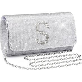 Silver Clutch Purses for Women Initial Sparkly Evening Bag Handbags Formal Dressy Crossbody Bag for Wedding Party in Saudi Arabia