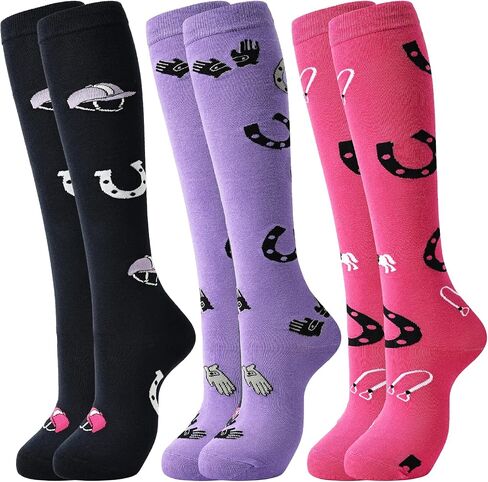 Belloxis Horse Gifts for Women Girls Equestrian Gift Horse Riding Socks 3 Pairs Knee High Boot Accessories Size 5-8 in Saudi Arabia